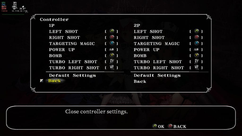 Deathsmiles I & II Steam Deck control options